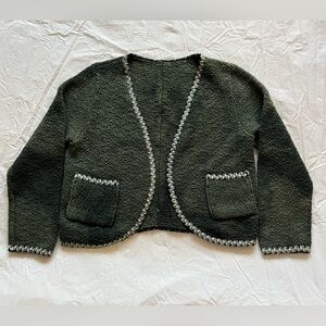 IWANCIW‎ Cardigan Women Size M/L Green Tie Dye Fineware One Of A Kind Knit